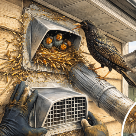 ムクドリ対策と換気扇の罠：ダクト内の営巣が招く「鳥ダニ」の室内侵入と防鳥フードの重要性